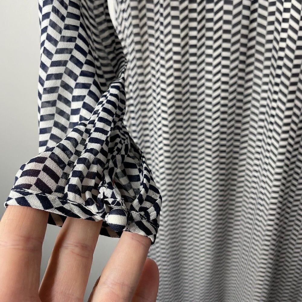 L.K. BENNETT Addison Dress Womens 2 Navy Geometric Midi Long Sleeve Viscose - Picture 5 of 11
